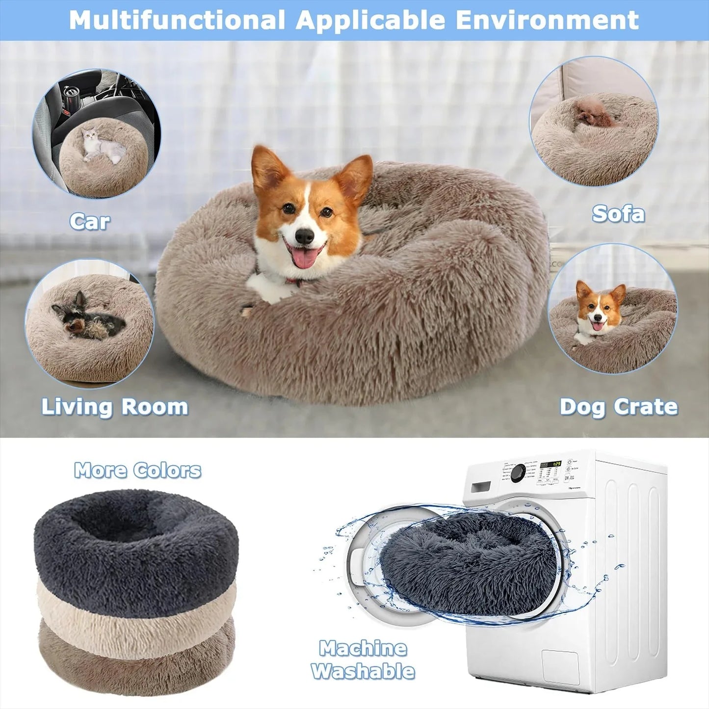 Calming Plush Donut Bed for Cats & Dogs